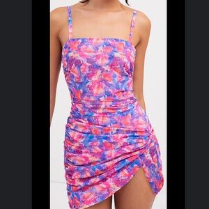 NWT For Love & Lemons Dress Natasha Swim Cover Up floral  Dress M Pink Purple